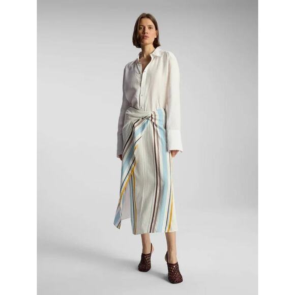 A.L.C. Clara Faux Wrap Midi Skirt in White Multi Stripe 3SKRT005 US 4 Small NEW - Picture 4 of 9